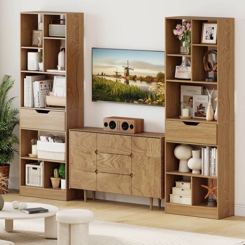 Costway 1/2 PCS 61” Bookcase with Drawer, 8 Open Cubes, Anti-toppling - See Details