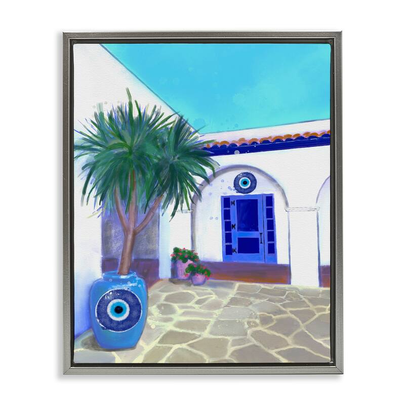Stupell Tranquil Tropical Villa Framed Floater Canvas Wall Art Design By Matthew Piotrowicz - 17 x 21 - Grey