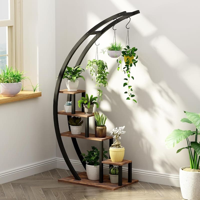 Indoor and Outdoor Plant Stand, 2-Pack 5-Tier Heavy Duty Metal Plant Stand, 56 Inch High