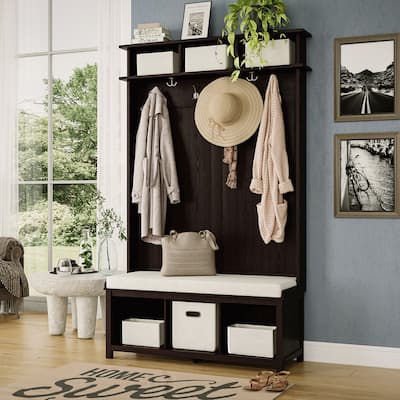 John Louis Home Solid Wood Hall Tree with Shoe and 1 Bin Storage