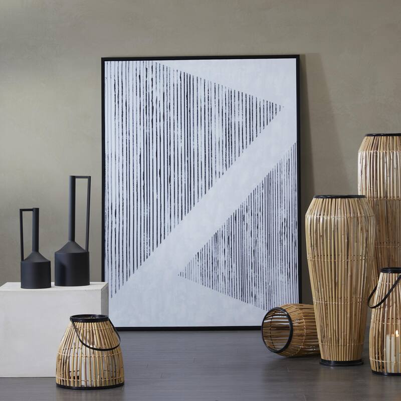Canvas Geometric Living Room Framed Wall Art with Black Frame - Black - Roche River Decor