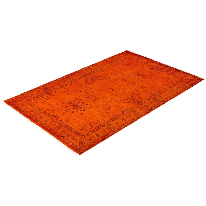 Overdyed One-of-a-Kind Hand-Knotted Area Rug - Orange - 4' 7" x 7' 2"