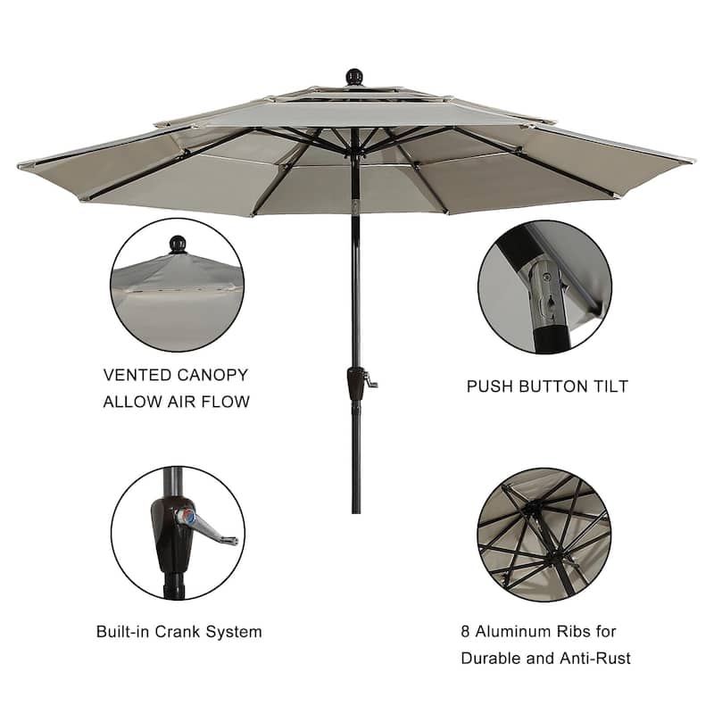 Clihome 10FT 3-Tiers Vented Round Market Umbrella with Crank Lift