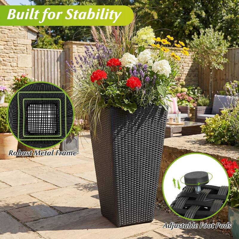 Gymax Set of 3 Rattan Plant Pots w/Removable Plastic Liners Pre-Marked