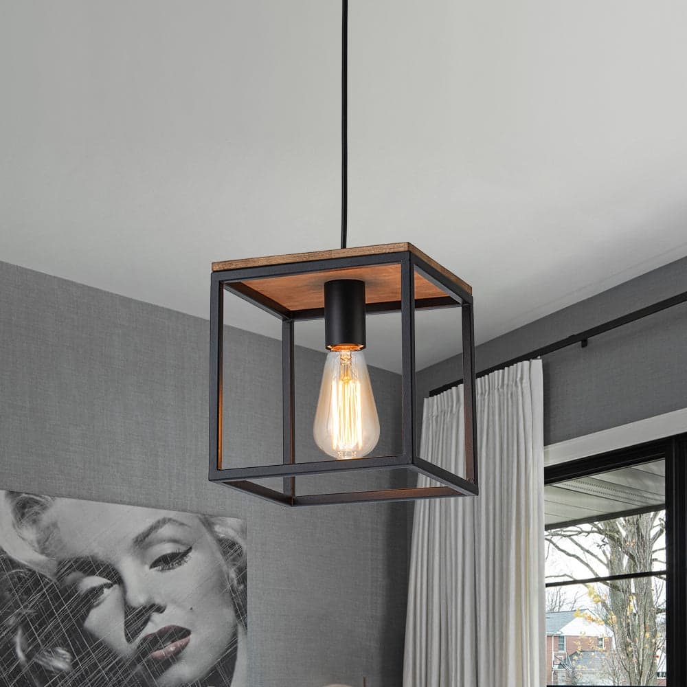 Mini 1-Light Square Caged Pendant - Matte Black