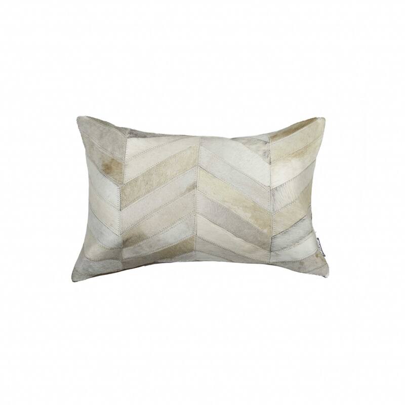 HomeRoots 12" X 20" Natural Chevron Cowhide Throw Pillow