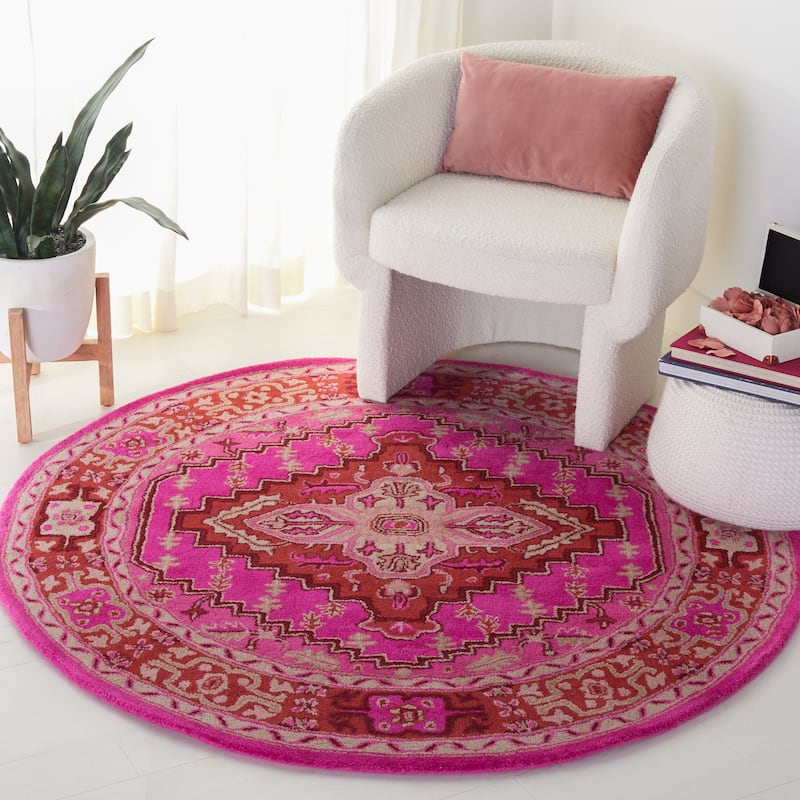 SAFAVIEH Handmade Bellagio Zyrafete Modern Oriental Wool Rug - 10' Round - Red/Pink