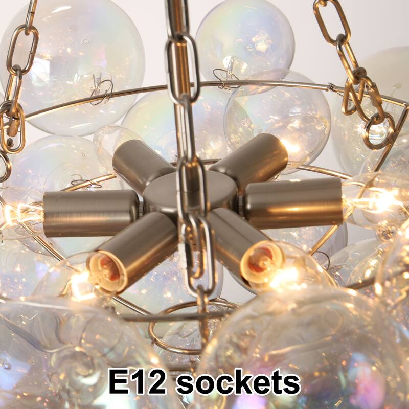 Starsky 6-Light lridescent Bubble Glass Globe chandelier, Hand-Blown Colorful cluster Light, Adjustable Height, Gold or Nickel