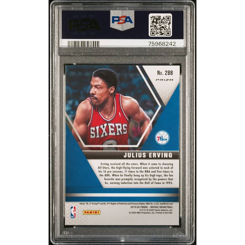 Julius Erving 2019 Panini Mosaic Red Wave Signed Card #288 Auto PSA 75968242 - 8'6" x 11'6"