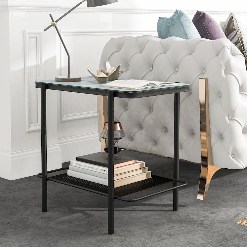 Puetz Contemporary Black Glass Top 2-Piece Coffee Table Set by Furniture of America