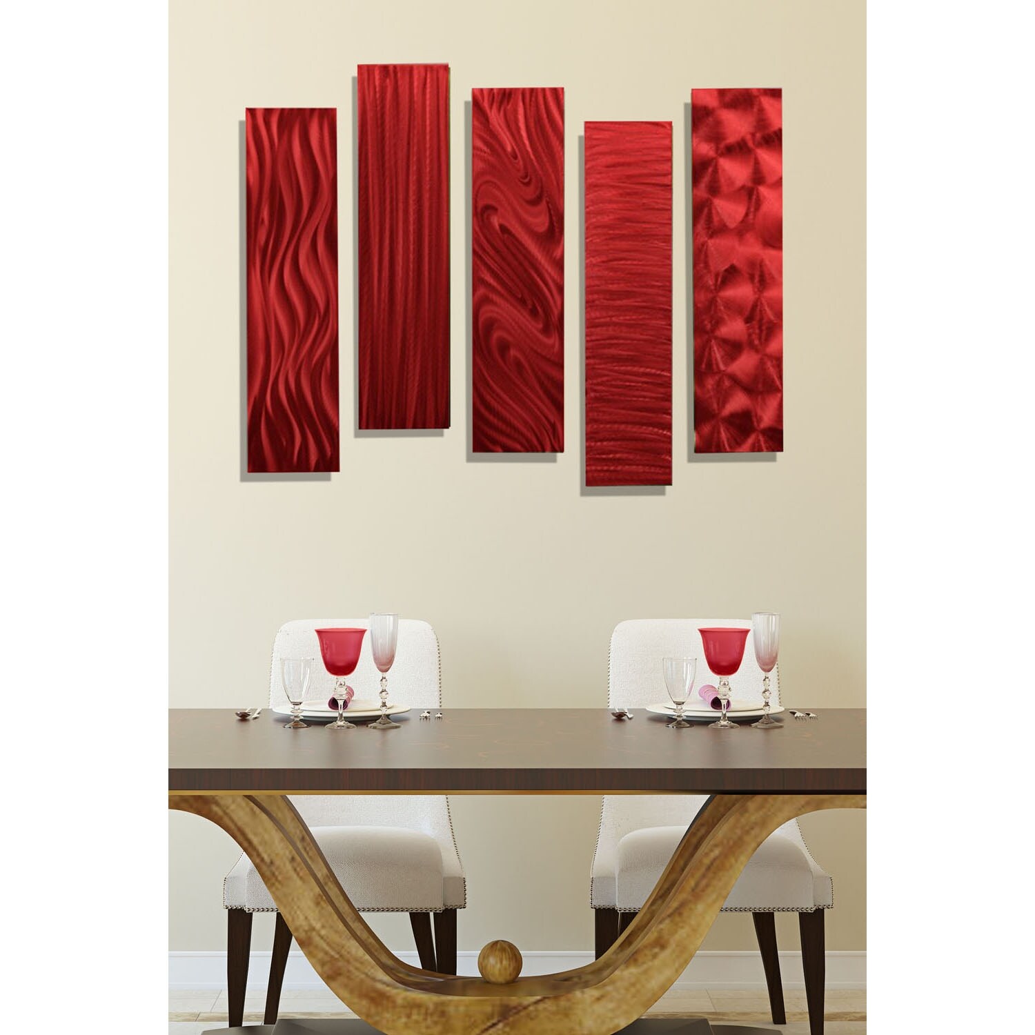 Statements2000 Red Metal Wall Art Accent Decor Panels by Jon Allen (Set of 5) 5 Easy Pieces