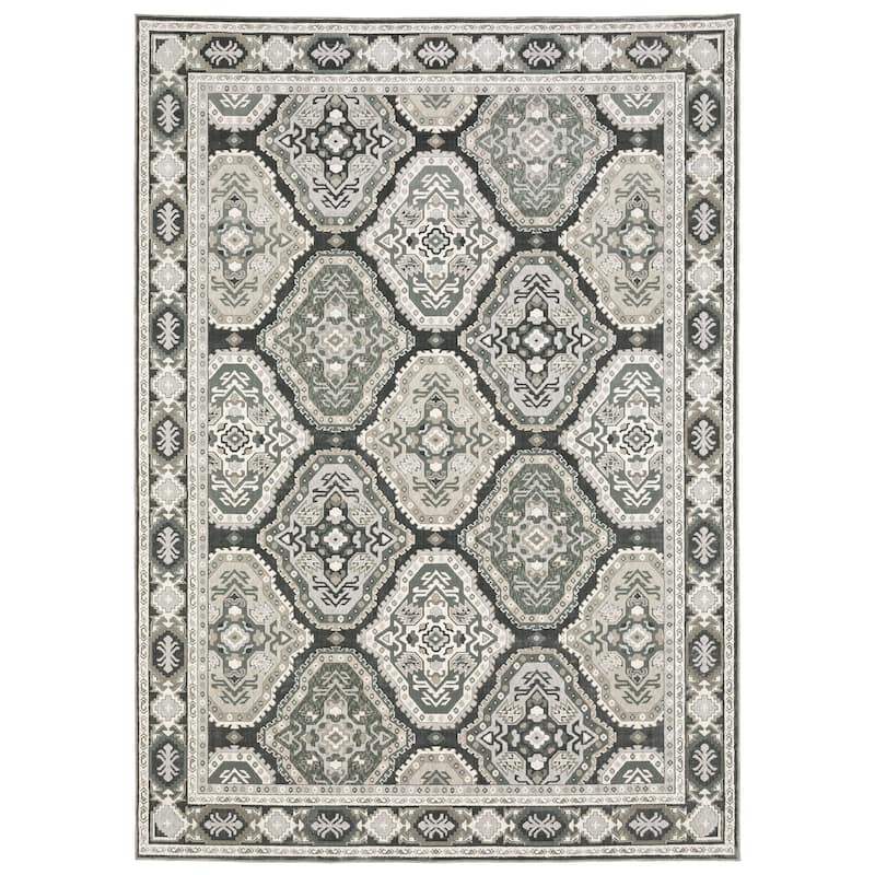 Style Haven Everly Traditional Panel Medallion Mixed Pile Area Rug - 7' 10" x 10' 10" - Grey/ Ivory - Runner/Rectangle