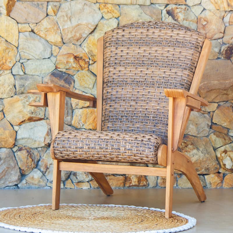 Cambridge Casual Camden Teak Outdoor Adirondack Chair with Padded Woven Seat and FREE Patio Cover