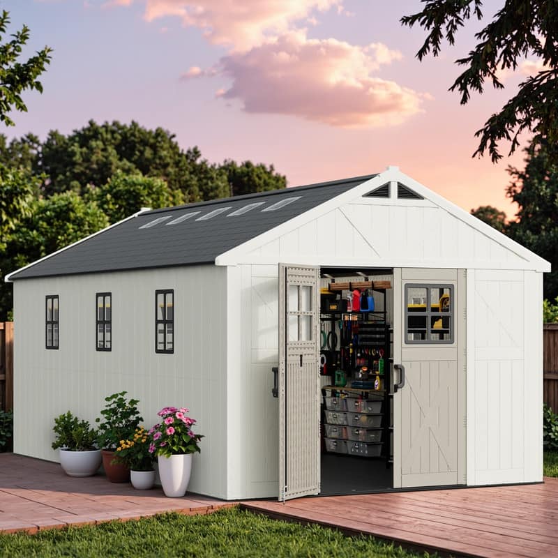 Patiowell 10 X 16 FT&10 X10 FT &10 X12 FT 10 X14 FT Resin Outdoor Storage Shed With Floor ,Weather Resistant Shed for Garden