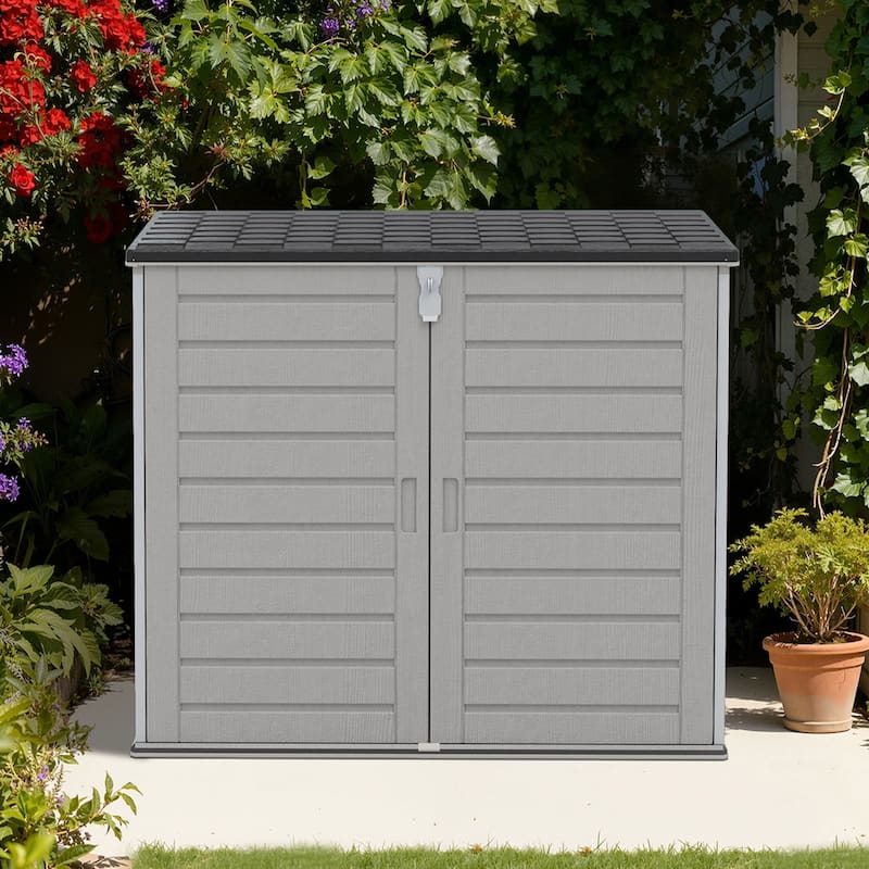 4.6 ft. W x 2.7 ft. D Horizontal Outdoor Plastic Storage Shed, Trash Can Storage Cabinet with 3-Doors