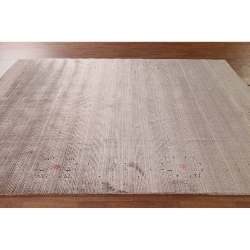 Gabbeh Area Rug Hand-Knotted Tribal Beige Wool Carpet - 7'10" x 9'8"