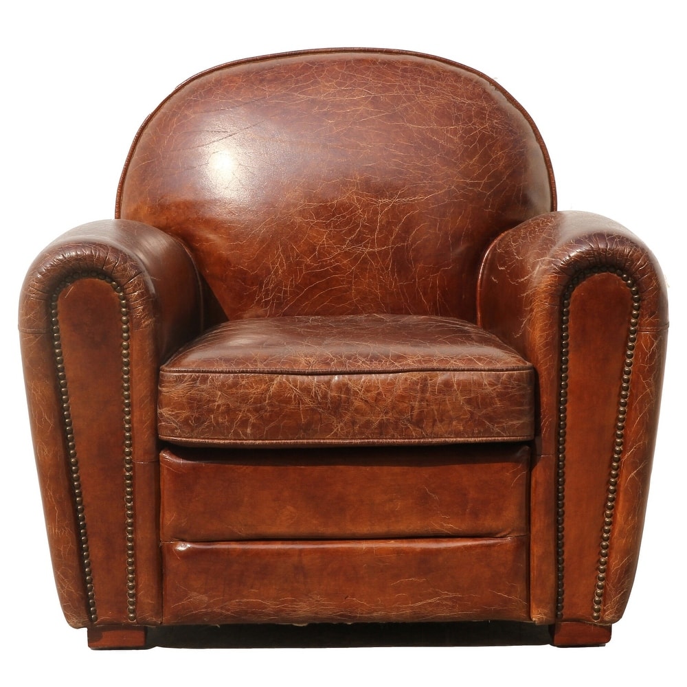 Pasargad Home Genuine Leather Paris Club Chair, Brown - 33x35x31 in.
