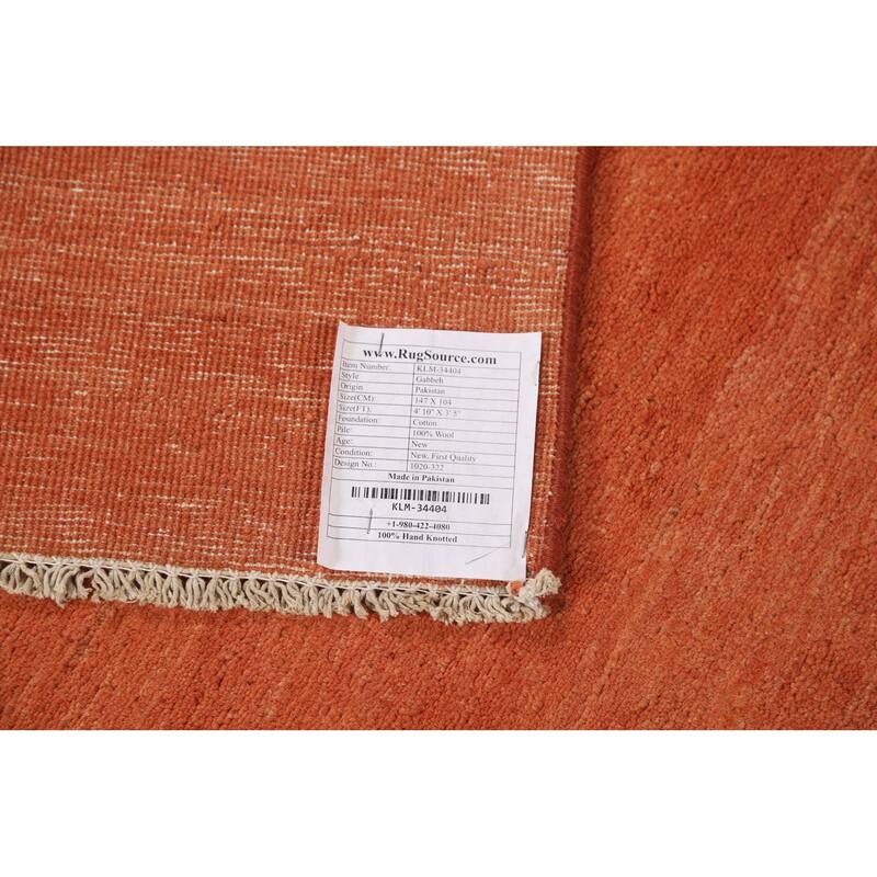 Modern Gabbeh Oriental Foyer Rug Hand-Knotted Orange Wool Carpet - 3'5"x 4'10"