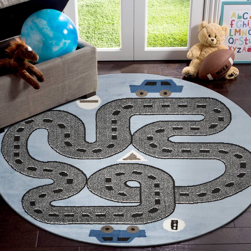 Wren Light Blue Race Track Children's Indoor Area Rug by Sevita