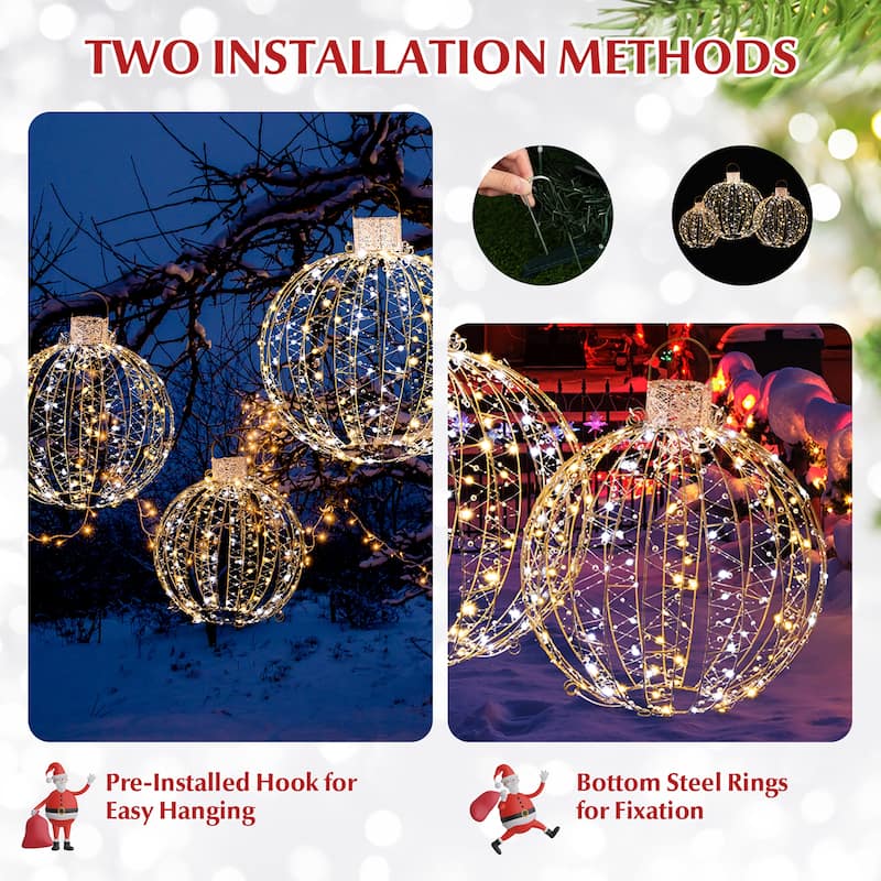 Gymax Set of 3 Christmas Globe Light Hanging Tree Light Ball Decor w/