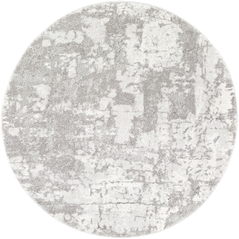 Livabliss Venice Plush Abstract Area Rug - 5'3" x 5'3" Round - Grey