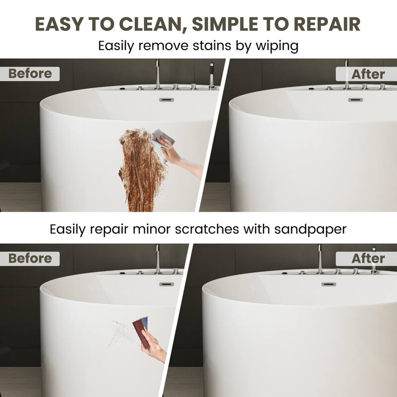 47 in. Freestanding Acrylic Whirlpool Bathtub with 6 Jets, Chromatherapy LED Lighting, 4-Hole Faucet Kit, Center Drain