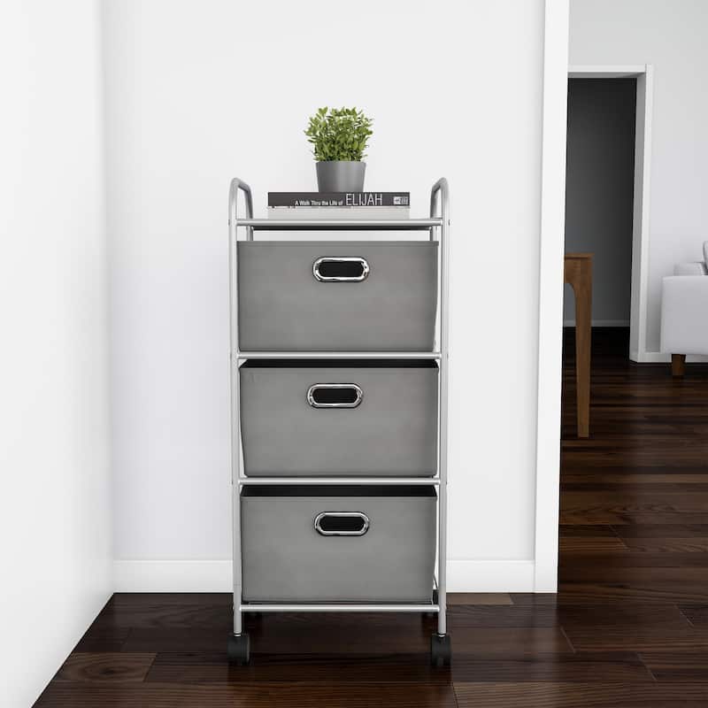 4-Drawer Fabric Dresser - Slim Clothes Storage Organizer with Wheels and Metal Frame by Lavish Home (Gray)