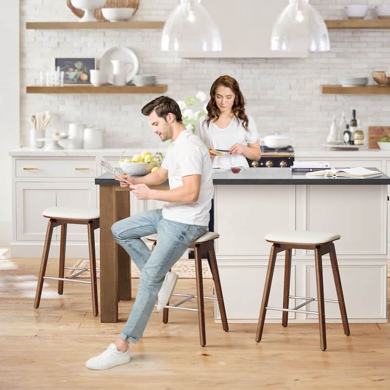 26-Inch Faux Leather Wood Counter Stools Set of 1/2/3 - 26"H x 18.1"L x 16.5"D