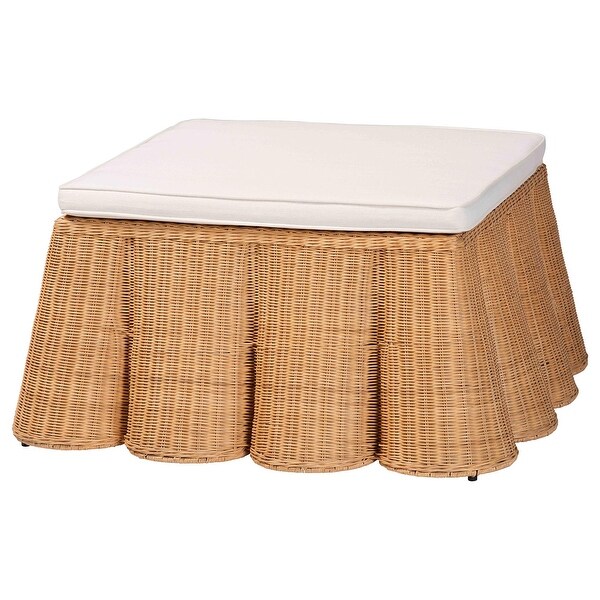 定価7.4万 MOUNTAIN RESEARCH RATTAN OTTOMAN Palm Scallop Natural Rattan Ottoman with Cushion undefined