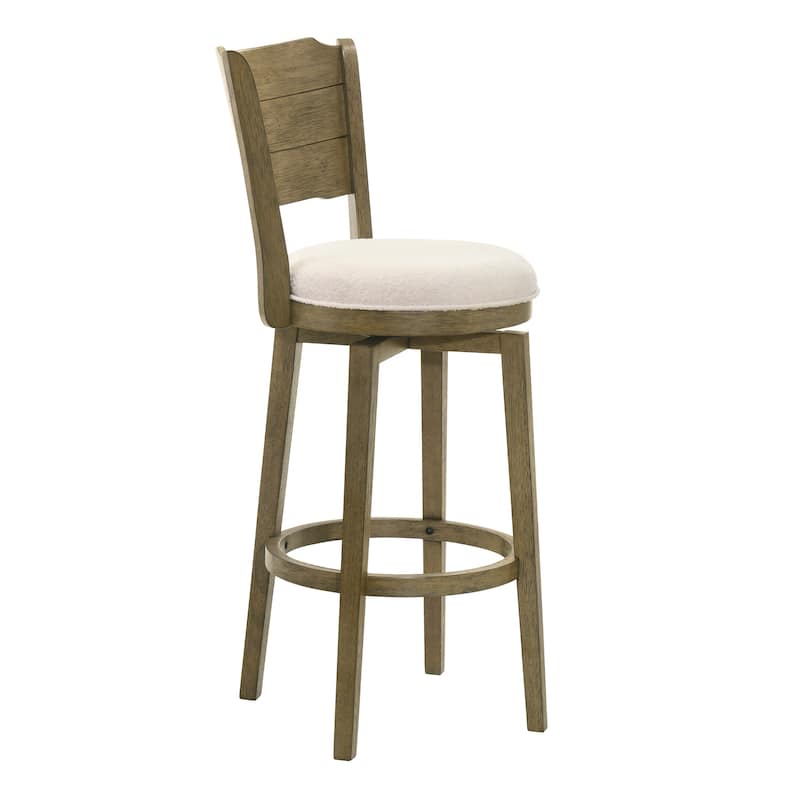 Winsley Coastal Modern Swivel Wood Counter Height Kitchen Bar Stool with White Boucle Fabric Upholstered Seat