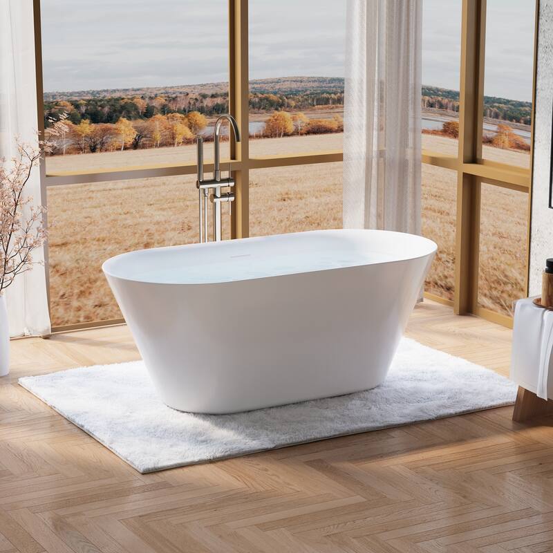 Glossy White Freestanding Soaking Bathtub, 100% Pure Virgin Acrylic with Drain And Overflow