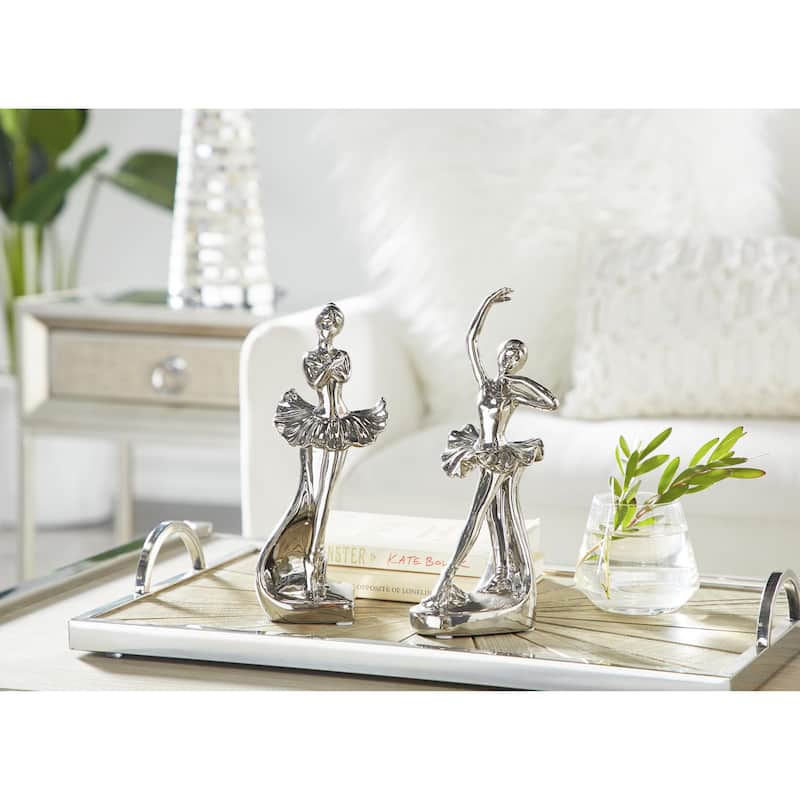 Porcelain Ceramic Dancer Decorative Sculpture - Set of 2 Silver - Roche River Decor
