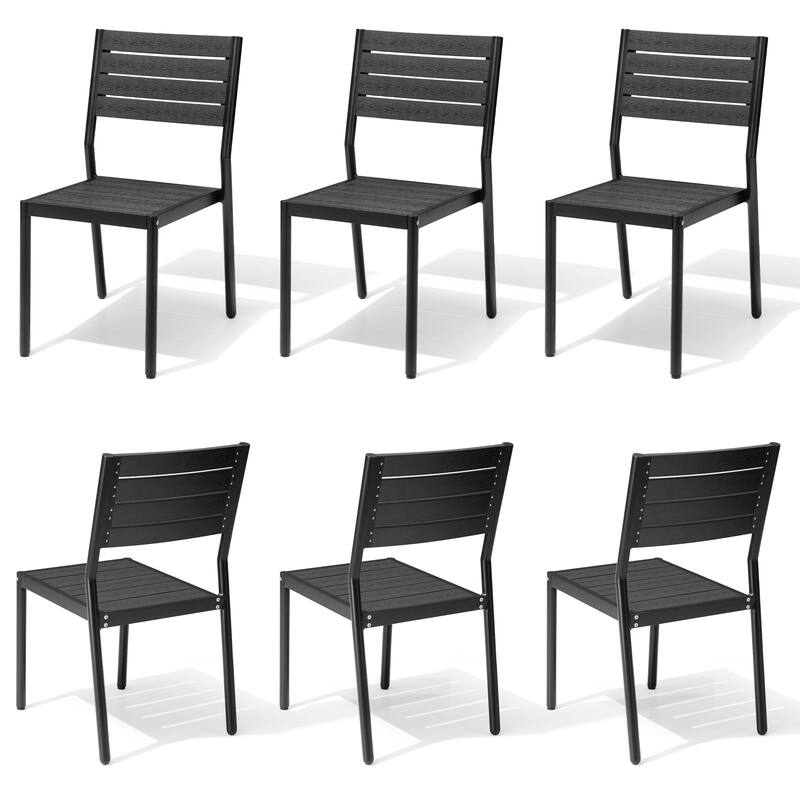 Outdoor Aluminum Dining Chairs Modern Stackable Chairs for Patio - Black, 6PCS