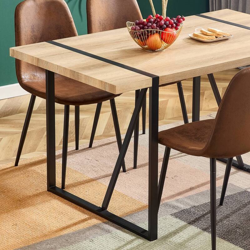 Modern Cream Style Dining Table with Thick MDF Top and White Metal Legs Frame