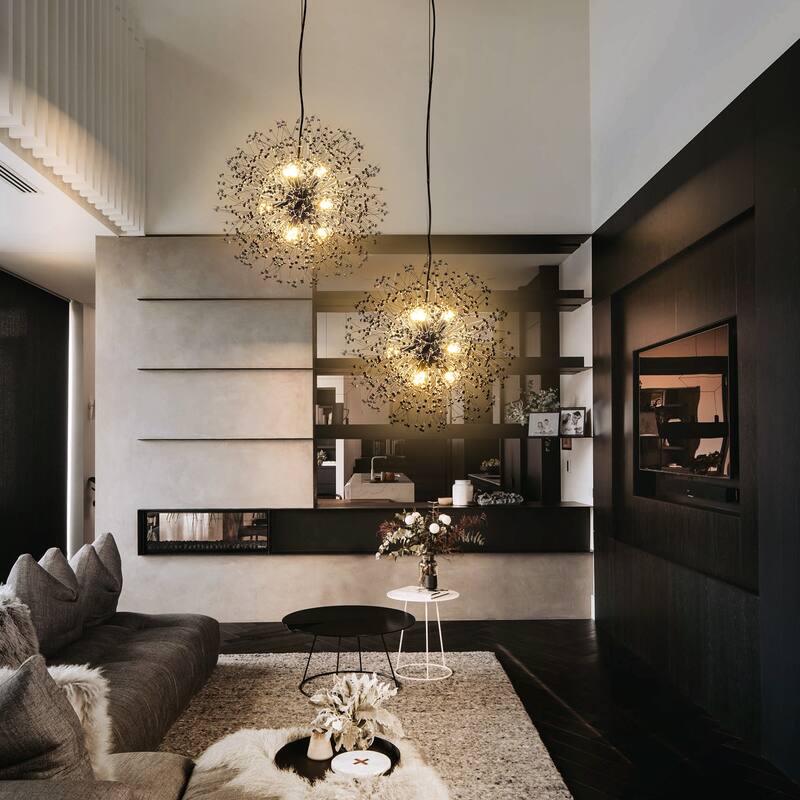 Black or Gold Modern Glam Starburst Firework Crystal Chandelier