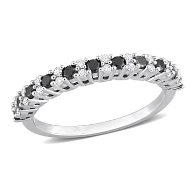 Miadora 1/2ct TDW Black and White Diamond Anniversary Band in 14k White Gold