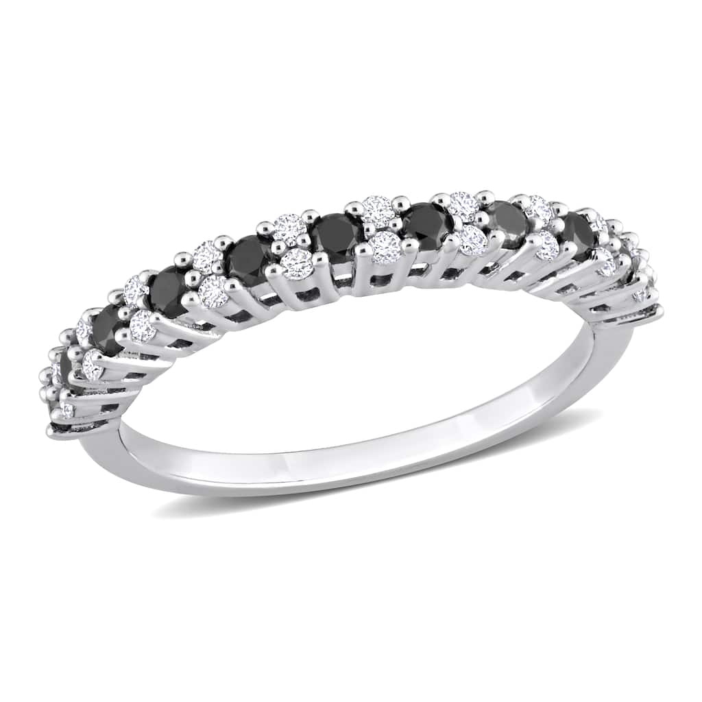 Miadora 1/2ct TDW Black and White Diamond Anniversary Band in 14k White Gold