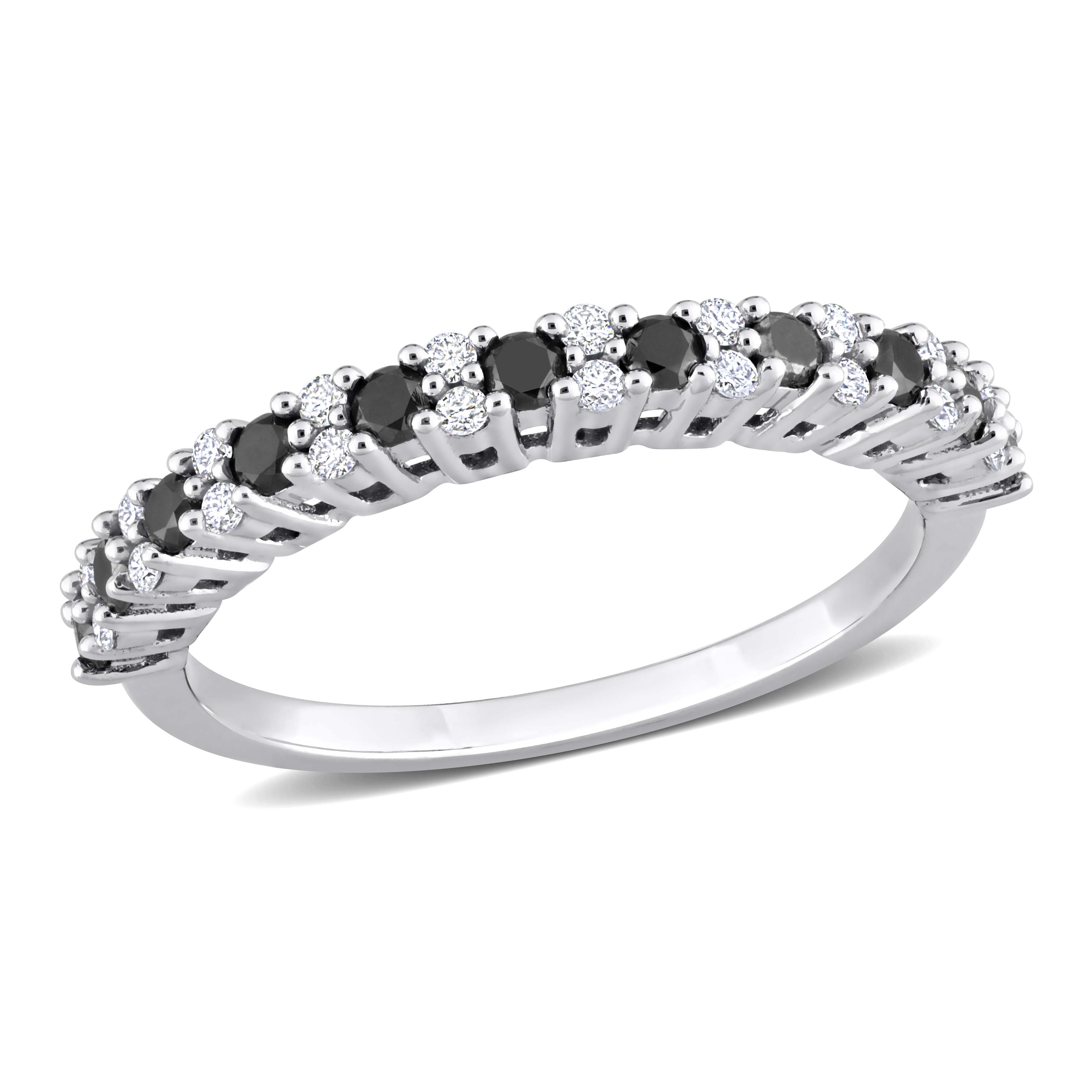Miadora 1/2ct TDW Black and White Diamond Anniversary Band in 14k White Gold