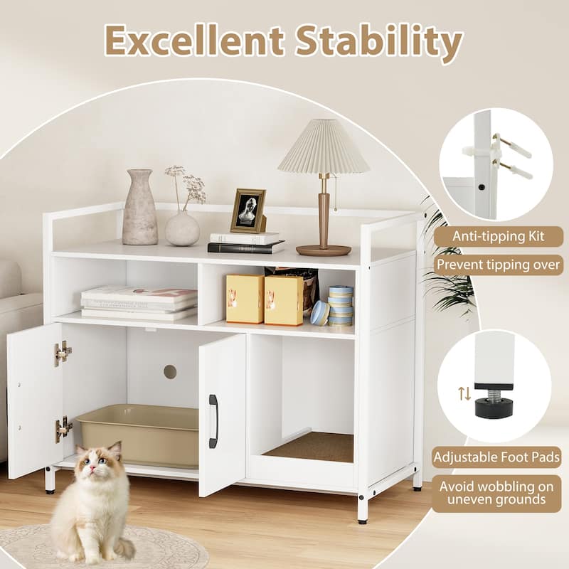 Gymax Cat Litter Box Enclosure w/ Storage Compartments Removable