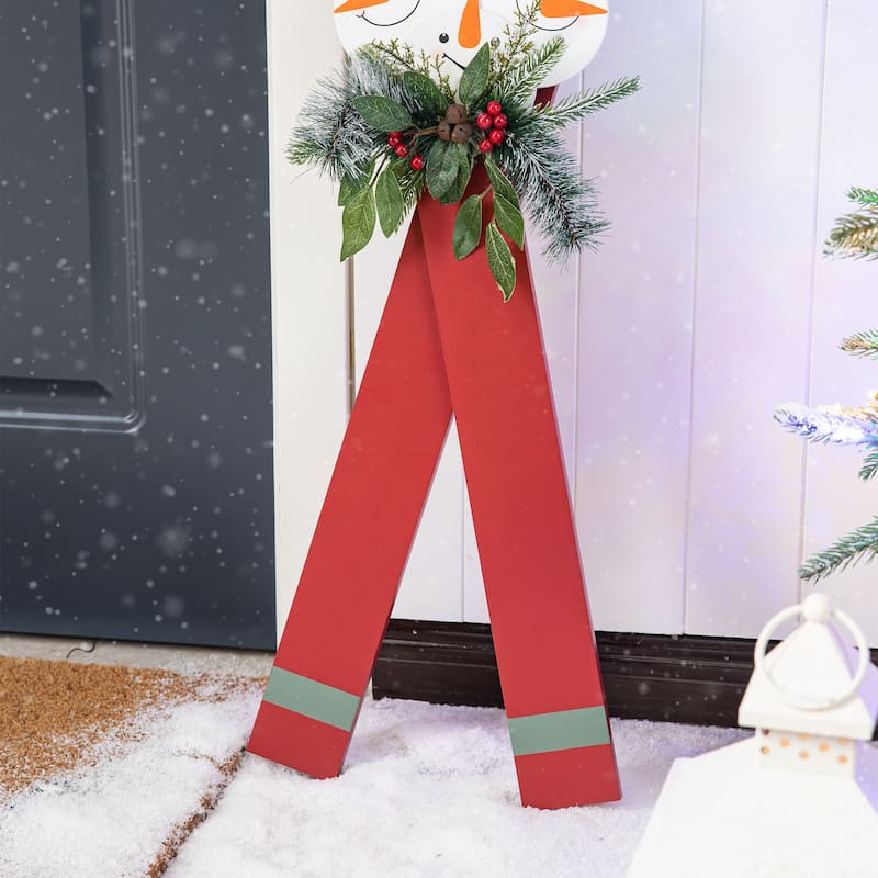 Glitzhome 35"H Christmas Wooden/Galvanized Ski Porch Decor