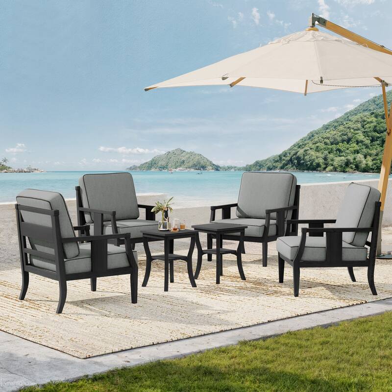 Patio Conversation Sets with Side Table(Set of 6) - Grey/Black - Black Wood
