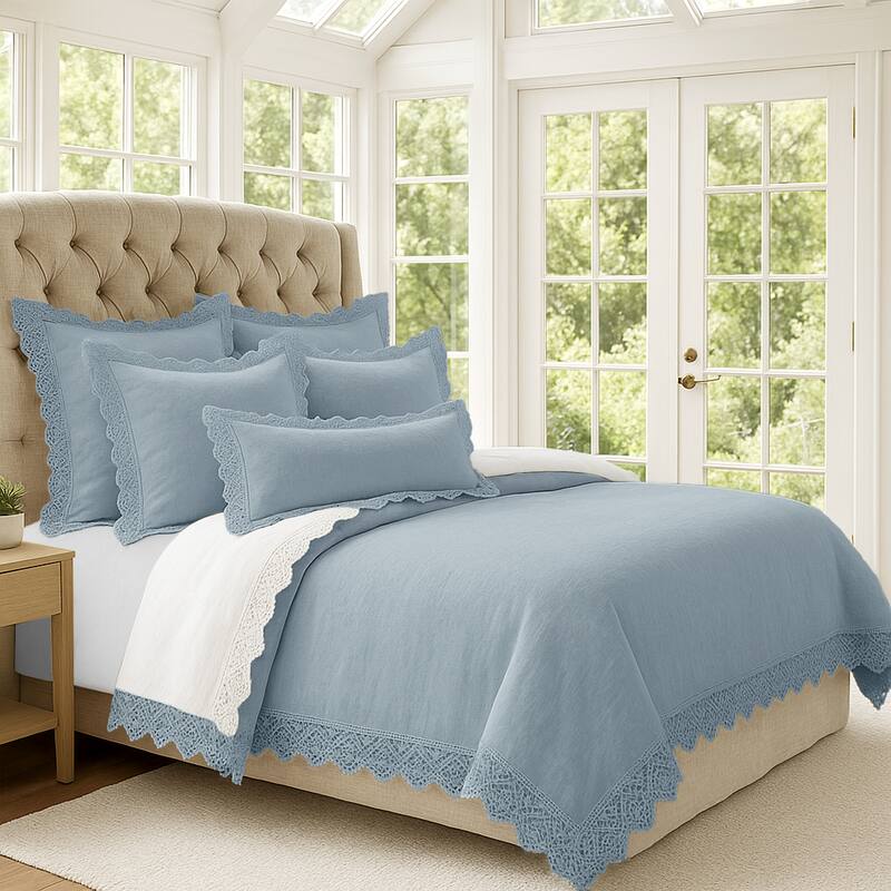 Elsie Lace Cornflower Blue 6 Piece Comforter Set