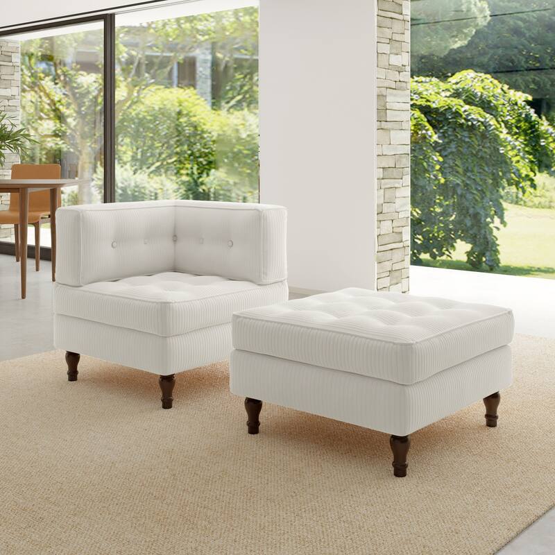Corduroy Tufted Accent Chair Armchair and Ottoman Set