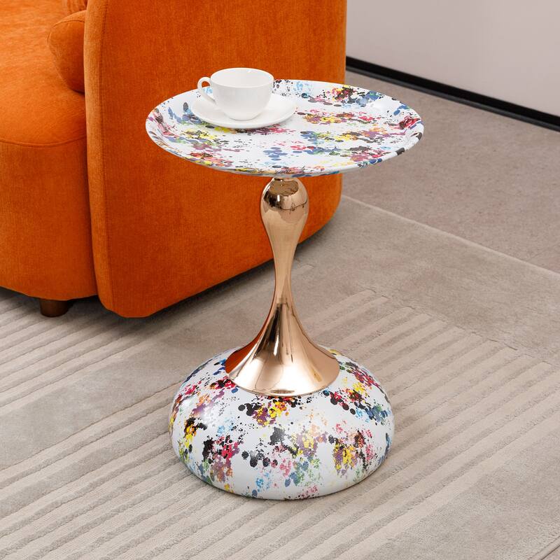 Mermaid Tail End Coffee Table Round Side Table, Modern Metal Pedestal Table
