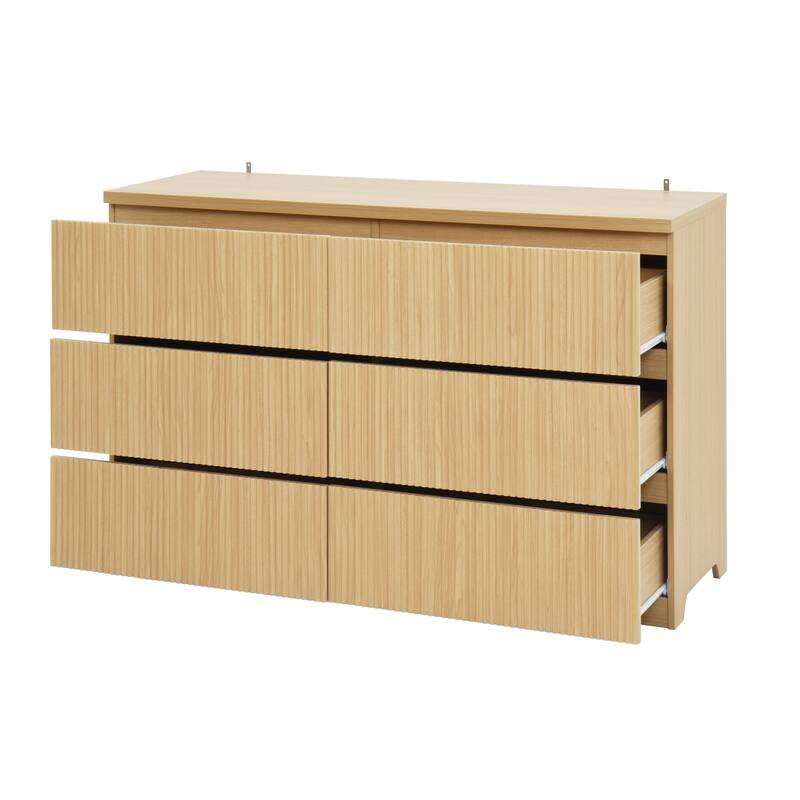 6-Drawer Storage Cabinet Dresser with Wavy Panel, Wood Clothes Organizer for Bedroom & Hallway