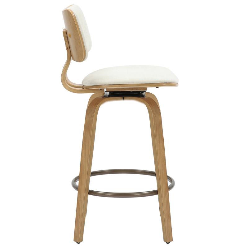 Mid-Century Fabric and Wood 26" Counter Stool with Swivel, Set of 4 - Beige and Natural
