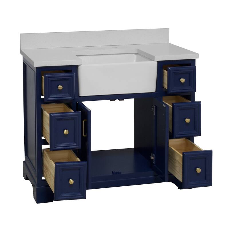 KitchenBathCollection Zelda 42" Farmhouse Bathroom Vanity with Quartz Top