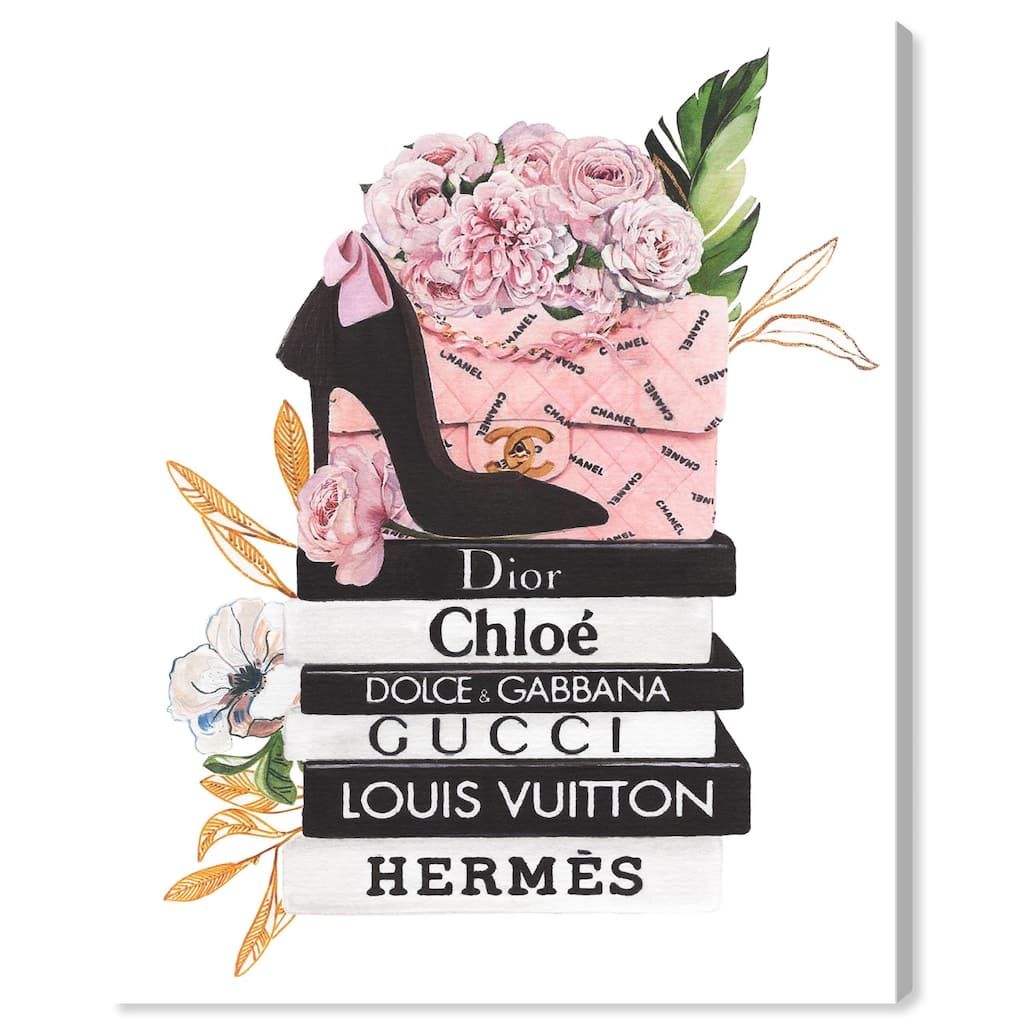 Floral Books Stack Canvas by Art Remedy, Gallery Wrapped