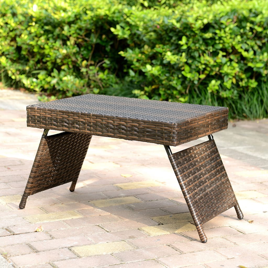 Outdoor Transitional Brown Wicker Adjustable Folding Table - 23.5" L x 16" W x 16" H