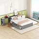 preview thumbnail 25 of 35, Full Size Platform Bed with Trundle and Drawers Wood Full Bed Frame with a Rolling Shelf Platform Bed with Desk - White Gray - Full